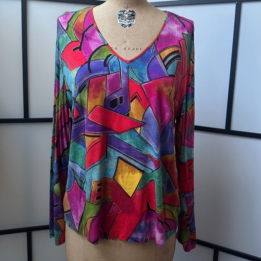 Vintage Whimsy 90s Chicos Multicolor Long Sleeve Top Womens Size 3
